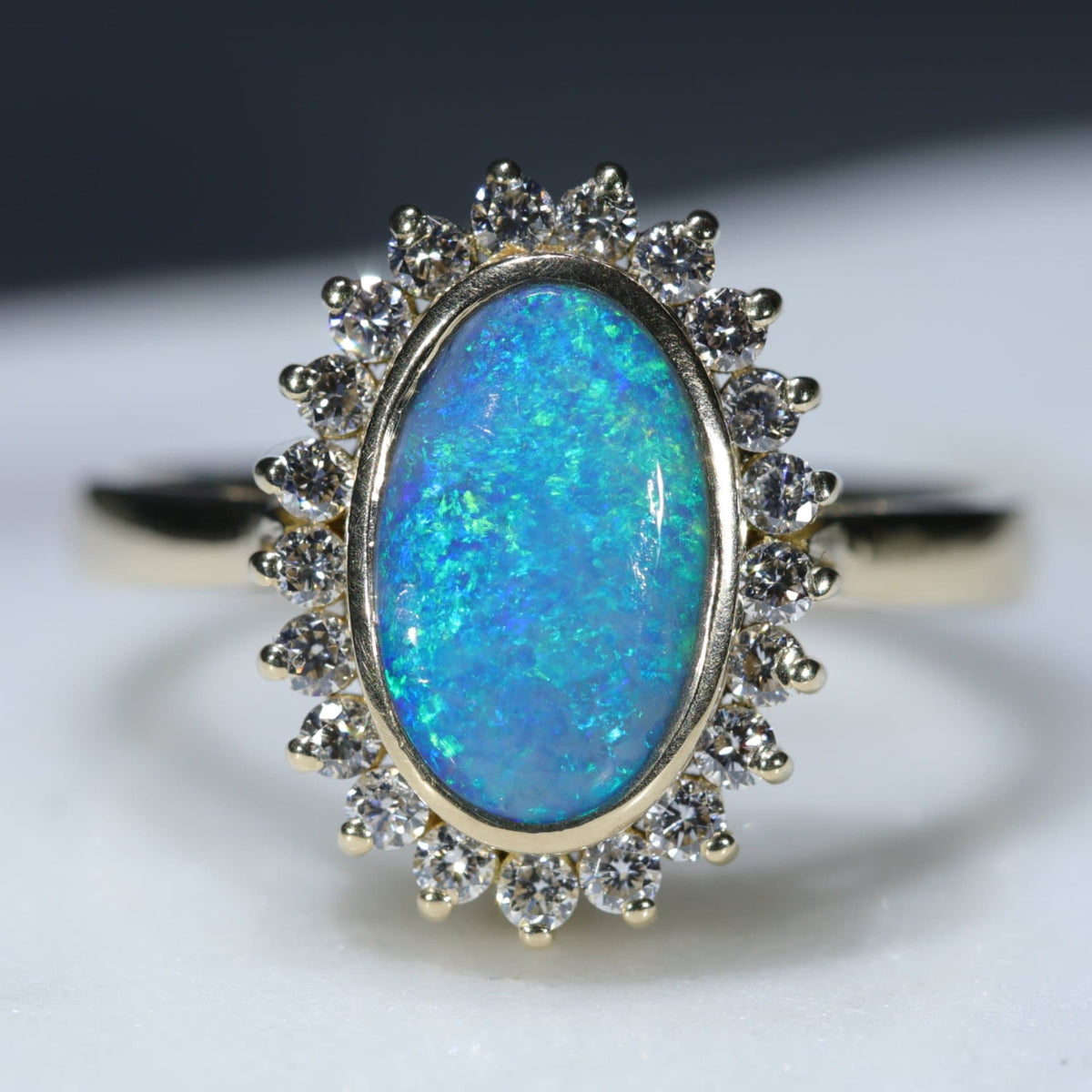 Natural Australian Opal Engagement Ring -18k Gold -Natural Diamonds