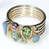 Natural Australian Opal and Gem Stone Gold Ring  - Size 7.5 Code - EJ02