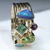 10k Gold - Solid Boulder Opal- Natural Peridot, Green Tourmaline, Amethyst and Diamond