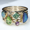 Natural Australian Opal and Gem Stone Gold Ring  - Size 7.5 Code - EJ02