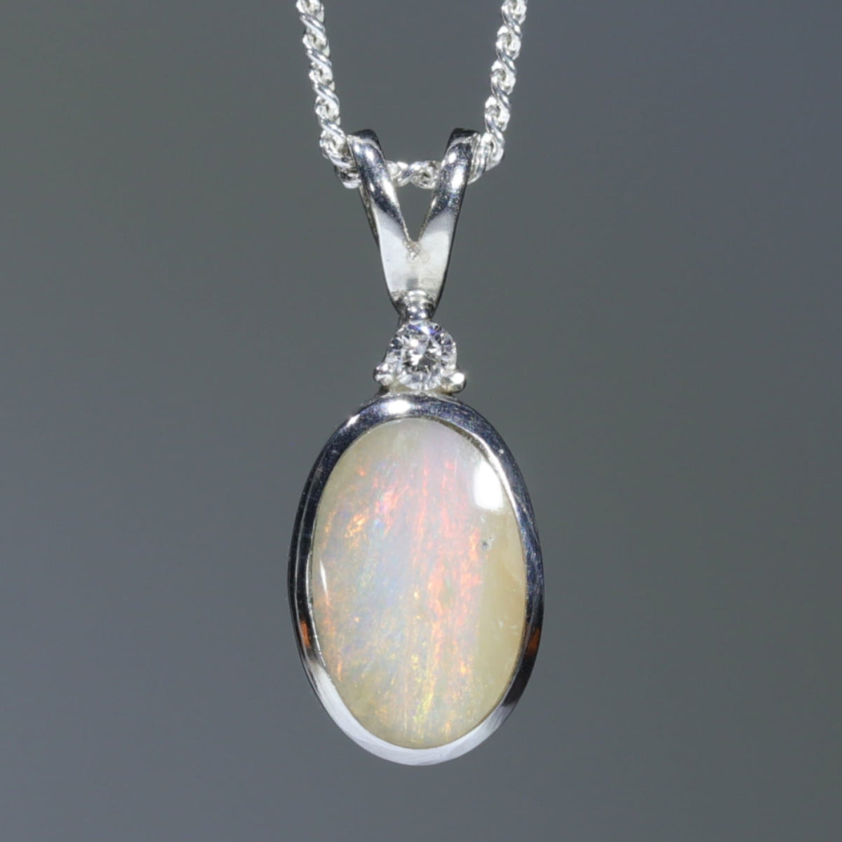 Natural Australian Opal Pendant Sterling Silver and Diamond