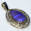 Natural Australian Black Crystal  Opal and Diamond Gold Pendant (13mm x 8mm) Code -EP15