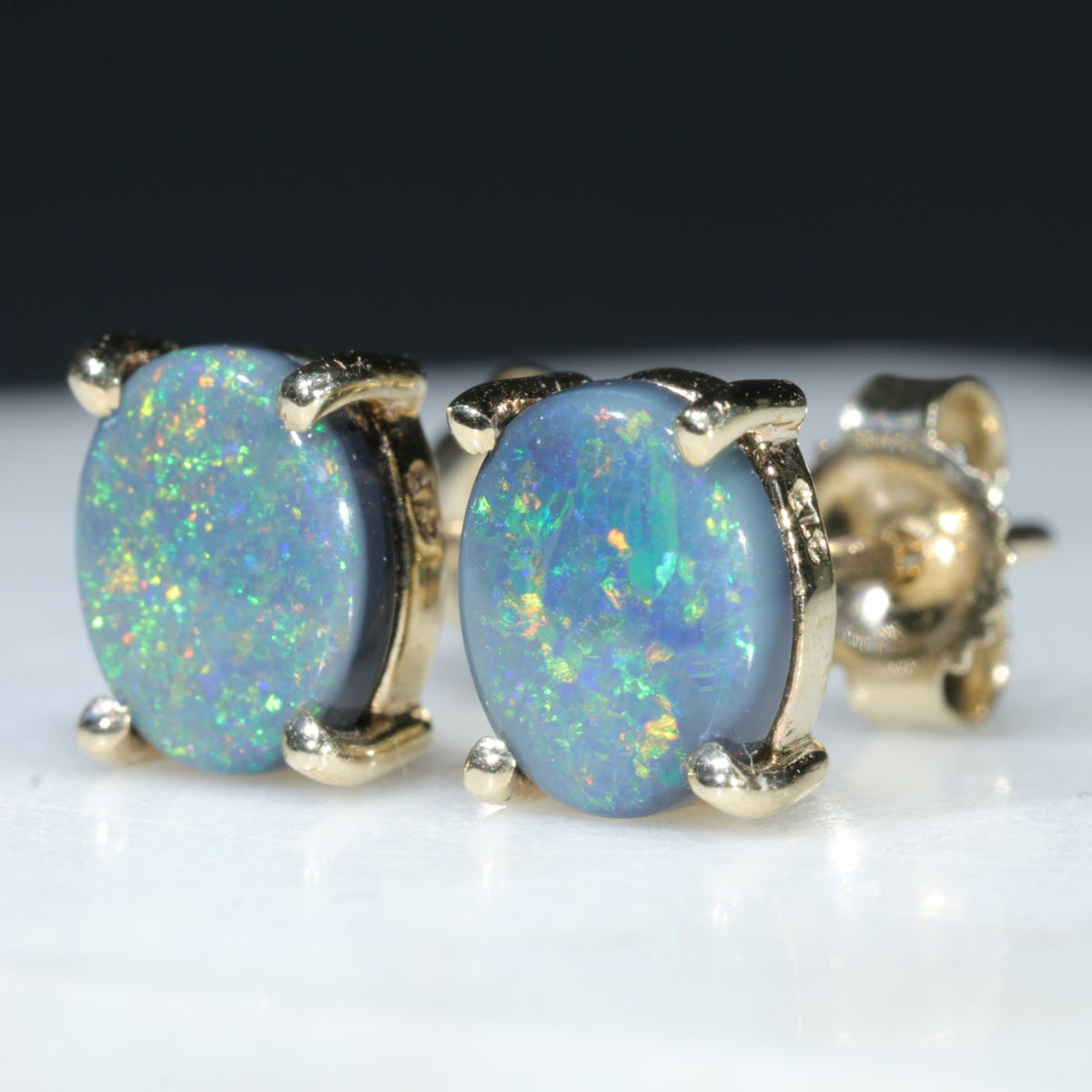 Natural Lightning Ridge -Gold Opal Studs