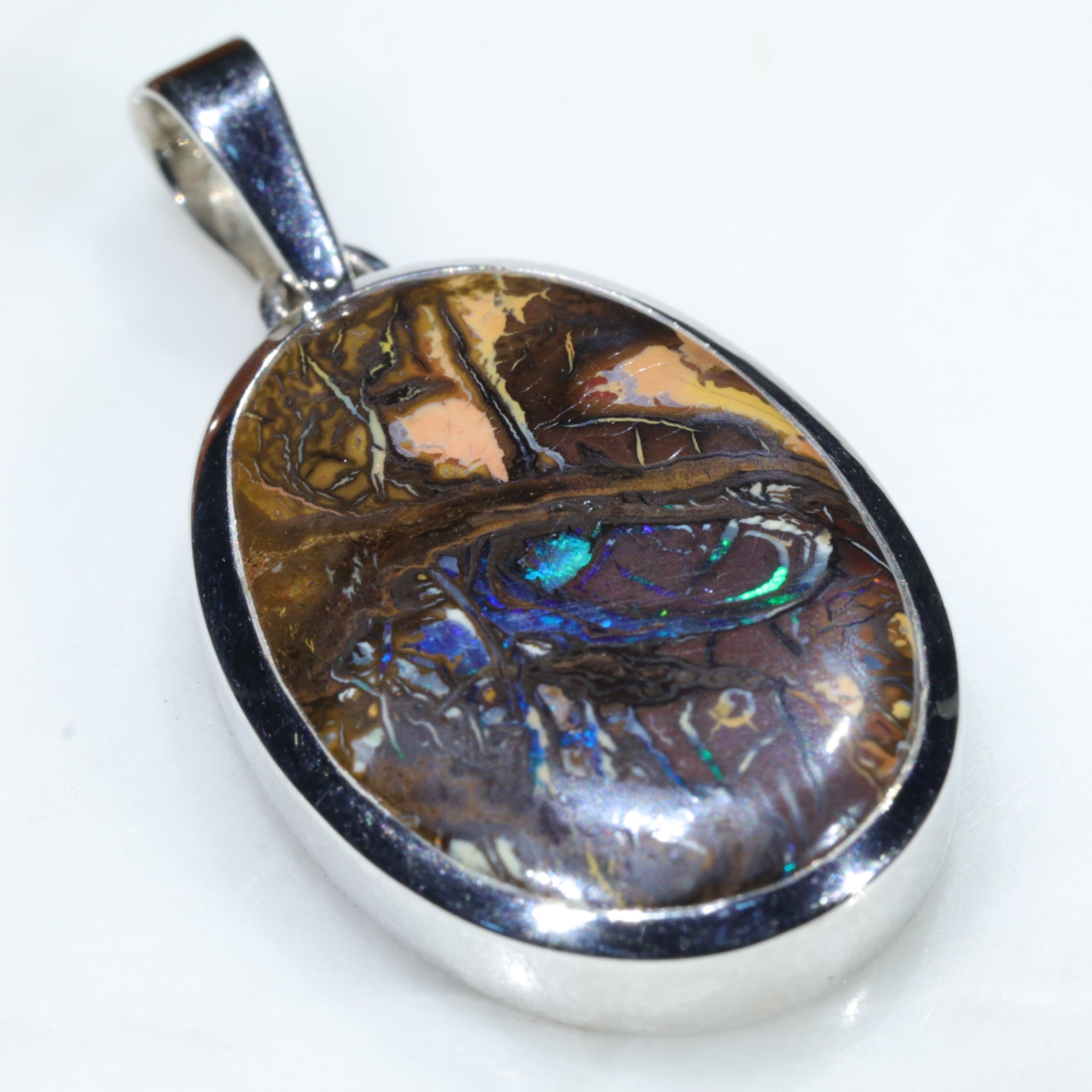 Natural Australian Boulder Opal Pendant- Silver