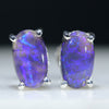 Natural Australian Black Opal Silver Studs