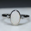 Natural Australian White Opal Silver ring with Diamonds