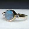 Natural Australian Boulder Opal and Diamond Gold Ring - Size 6.5 US Code - EJ26