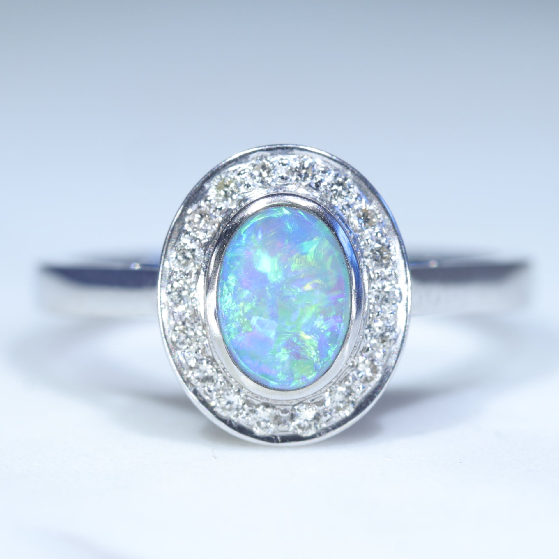 Blue opal deals white gold ring