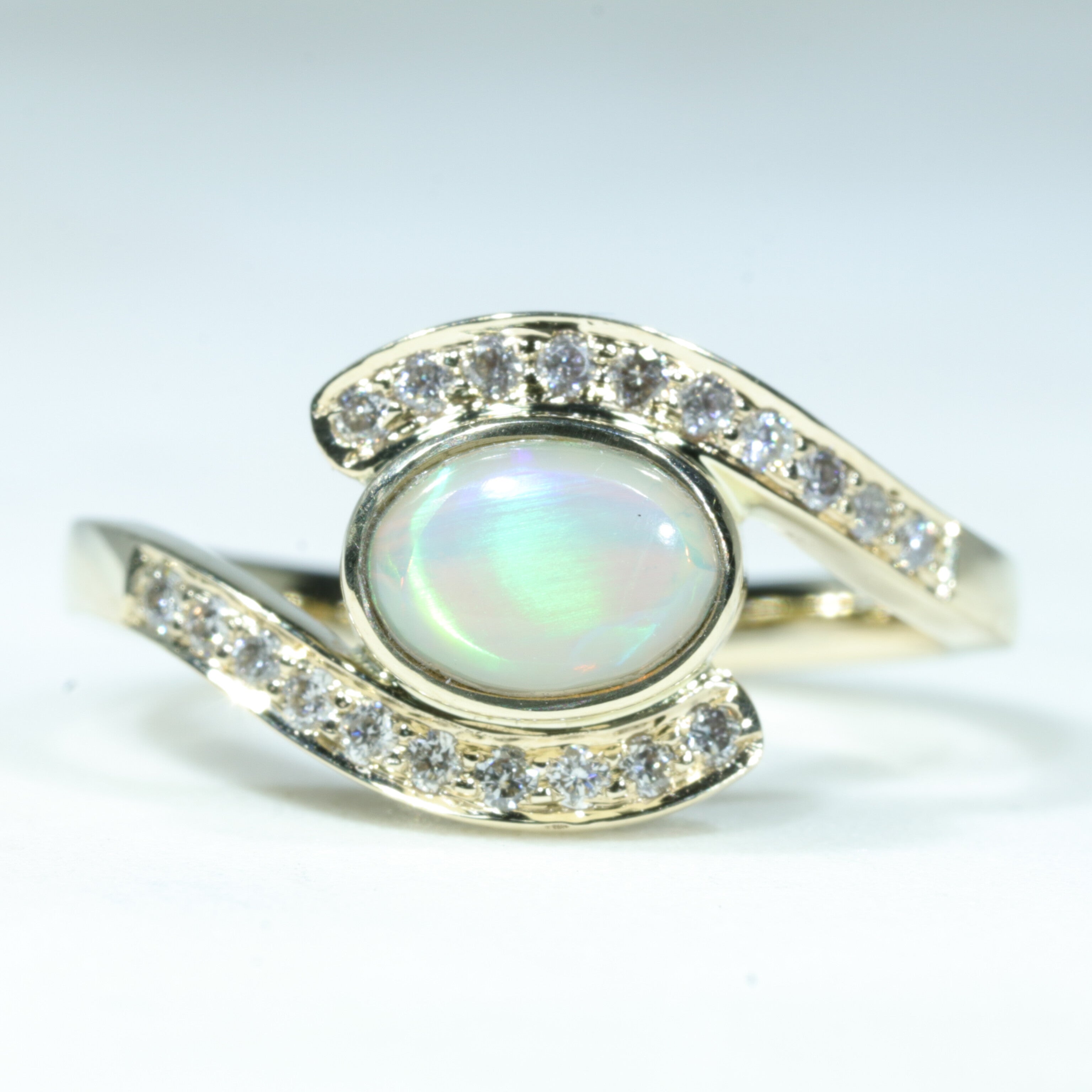 Natural Australian White Opal Gold Ring with Diamonds