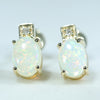 Coober Pedy White Opal and Diamond 14K Gold Earrings (6.5mm x 5mm) Code EE38