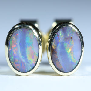 Natural Australian Boulder Opal Gold Stud Earrings