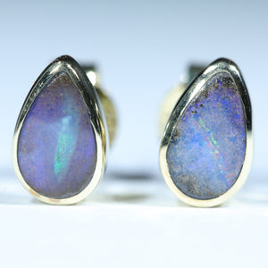 Natural Australian Boulder Opal Gold Stud Earrings