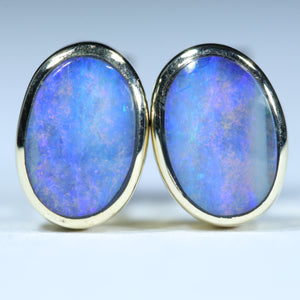 Natural Australian Boulder Opal Gold Stud Earrings