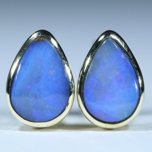 Natural Australian Boulder Opal Gold Earring Studs