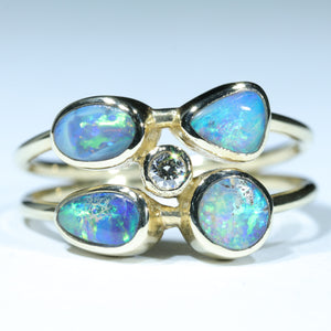 Natural Australian Boulder Opal Gold and Diamond Ring