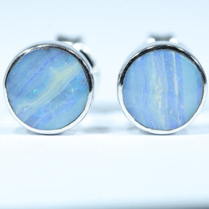 Natural Australian Queensland Boulder Opal Silver Stud Earrings