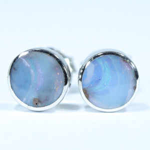 Natural Australian Boulder Opal Silver Stud Earrings