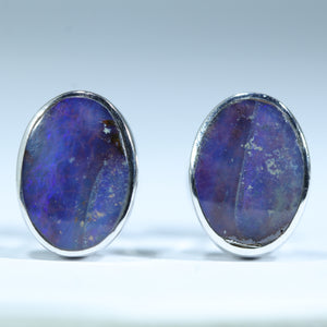 Natural Australian Boulder Opal Silver Studs