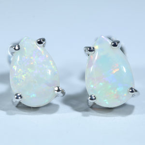 Natural Australian Coober Pedy White Opal Silver Stud Earrings