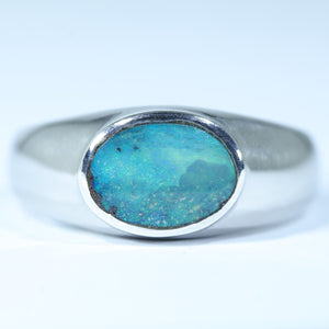 Natural Australian Boulder Opal Silver Men's ring