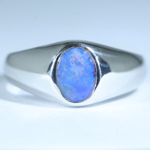 Natural Australian Boulder Opal Silver Men's Ring