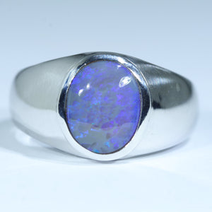 Natural Australian Lightning Ridge Opal Silver Men's Ring