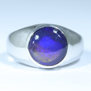 Natural Australian Lighting Ridge Dark Opal Silver Men's Ring