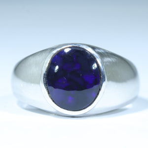 Natural Australian Lighting Ridge Black Opal Silver Men's Ring