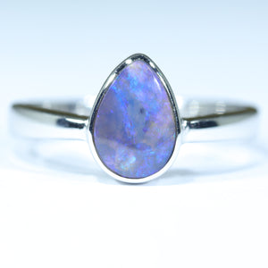 Natural Australian Lightning Ridge Dark Opal Silver Ring