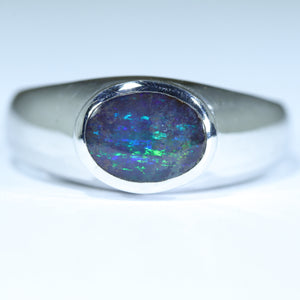 Natural Australian Boulder Opal Silver Men's Ring