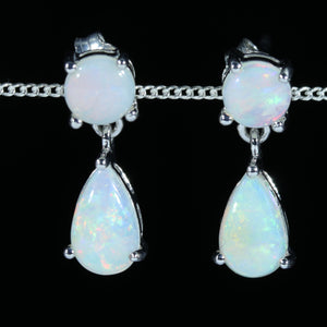 Natural Australian Coober Pedy White Opal Silver Stud Drop Earrings