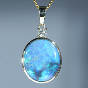 Stunning Natural Australian Black Opal Gold and Diamond Pendant