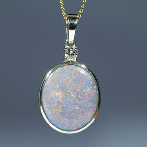 Natural Australian Lighting Ridge Gold Opal Pendant with Diamond