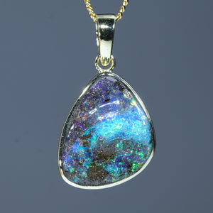 Natural Australian Boulder Opal Gold Pendant