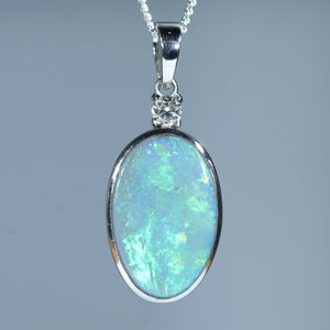 Natural Australian Lightning Ridge Opal White Gold and Diamond Pendant