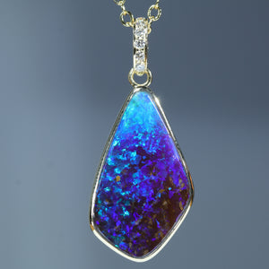 Natural Australian Boulder Opal Gold and Diamond Pendant