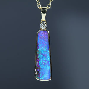 Natural Australian Boulder Opal Gold and Diamond Pendant