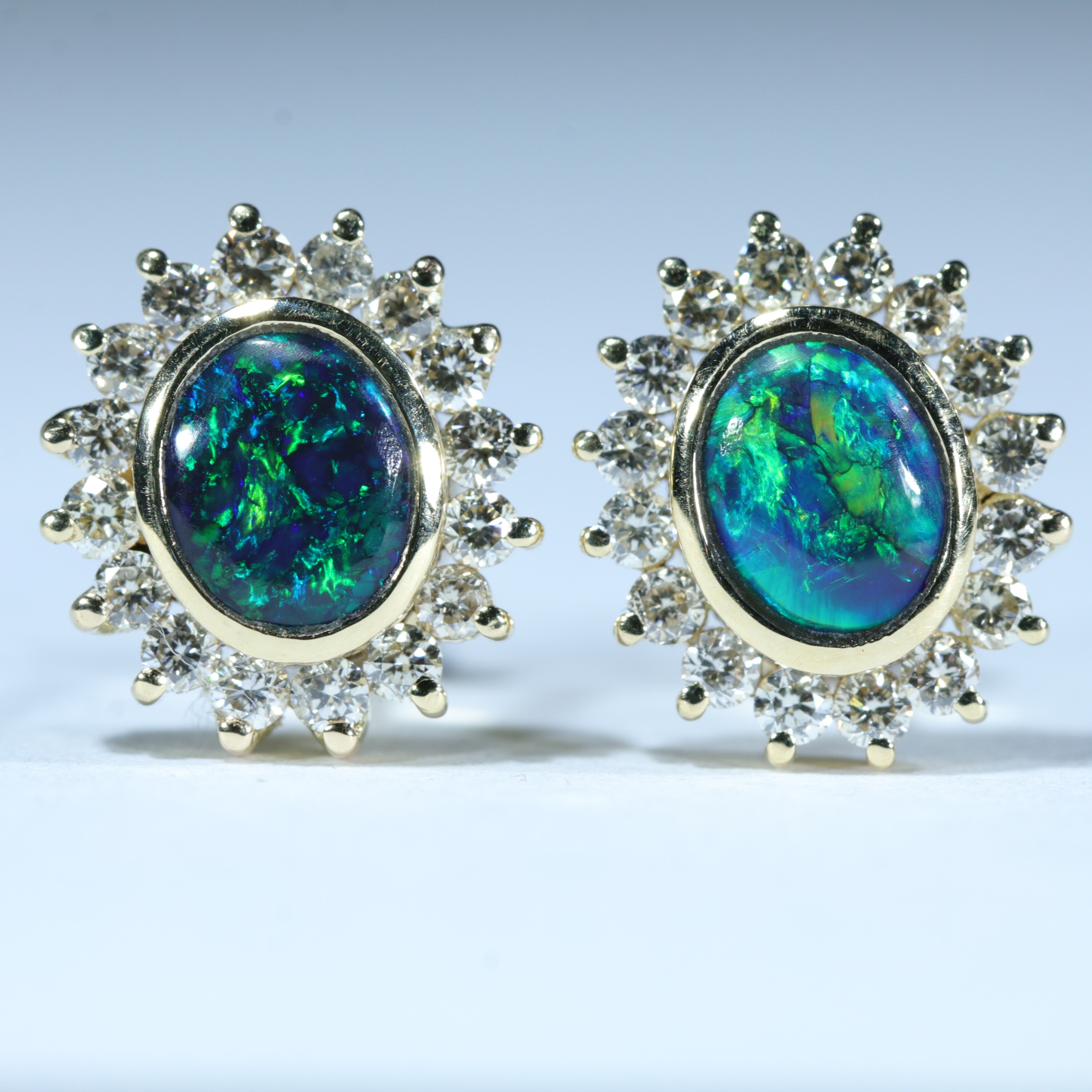 PLANET EARTH 14KT GOLD AUSTRALIAN BLACK OPAL STUD EARRINGS