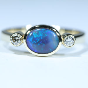 Natural Australian Black Opal Gold and Diamond Ring