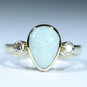 Natural Australian Lightning Ridge White Opal Gold and Diamond Ring