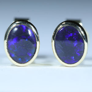 Natural Australian Black Opal Gold Opal Stud Earrings