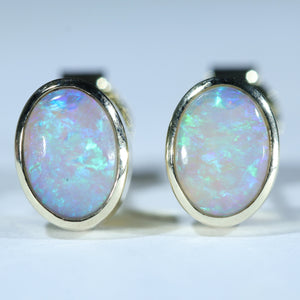 Natural Australian Crystal Opal Gold Stud Earrings