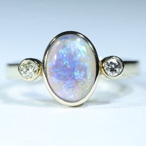 Natural Australian Lightning Ridge Crystal Opal Gold and Diamond Ring