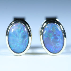 Natural Australian Dark Opal Gold Stud Earrings