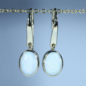 Natural Australian Coober Pedy White Opal Gold Drop Earrings