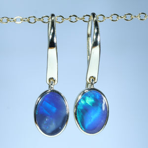 Natural Australian Black Opal Gold Drop Earrings