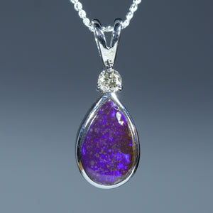 Natural Australian Boulder Opal Silver and Diamond Pendant