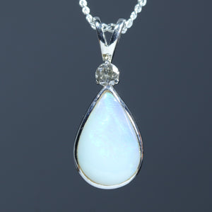 Natural Australian Lightning Ridge Silver Opal and Diamond Pendant