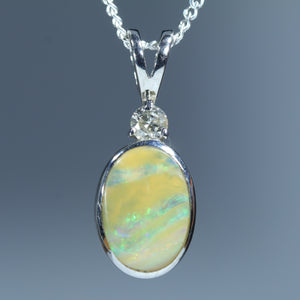 Natural Australian Boulder Opal Silver and Diamond Pendant