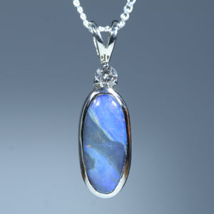 Natural Australian Boulder Opal Silver and Diamond Pendant